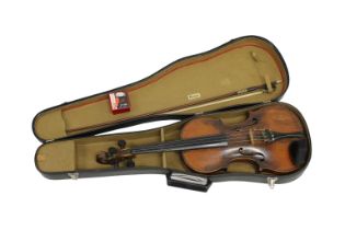 A full size 19th century violin and bow in a case, overall length 24in. (60.96cm.).
