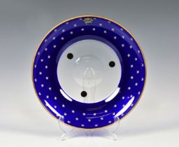 A St. Louis Crystal blue cased glass dish late 20th century, with star cut decoration to the broad