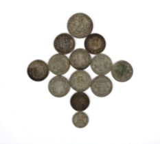 A small collection of various British silver coinage to include an 1899 Florin (.925); 1896 Half