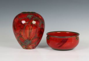 Alain Dejardin (France, 1941) - lustreware vase of ovoid form, having stylised flowers on red lustre
