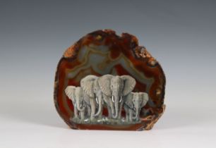 Jan Smith - hand painted fossil art A large part polished Agate nodule, hand painted with herd of