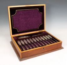 A cased set of Walker & Hall fish knives, forks and servers for twelve settings, each piece very