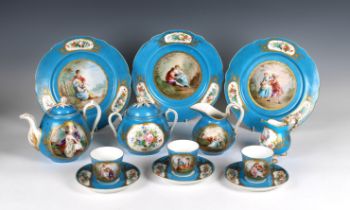 A Sèvres style part dinner / tea service probably late 19th / early 20th century, blue interlaced