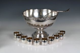 A Monteith style silver plated punch bowl by F B Rogers Silver Co, of pedestal form with cast