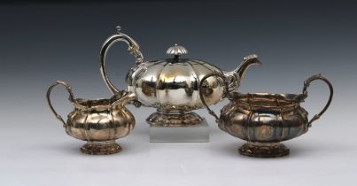 A George IV / William IV Irish silver three piece tea service William Nolan, Dublin, 1830,