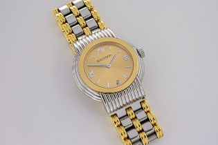 A gentleman's Boucheron 'Solis' stainless steel and 18ct gold wrist watch with interesting