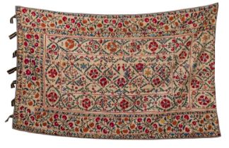 An antique Suzani probably Bukhara, Uzbekistan, 19th century, embroidered with various flowers