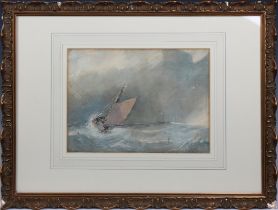 John Le Capelain (Jersey, 1812-1848) Sailing boat and other shipping in a storm, watercolour,