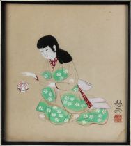 Japanese School (19th/20th Century) Study of a girl playing with a ball, pencil and gouache,