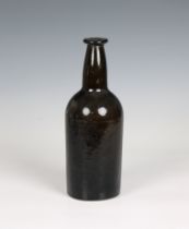 An 18th century or later cylinder wine bottle dark olive green with amber tinge, slightly