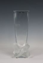 Lalique "Lucca" Clear and Frosted Crystal Vase original sticker, etched 'Lalique France', 11in. (