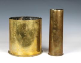 A WWI German Polte Magdeburg 22cm shell case dated March 1911, together with a trench art 18 PR II