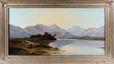 Charles Leslie (British, 1839-1886) Figures in a Highland Landscape, oil on canvas, signed and dated