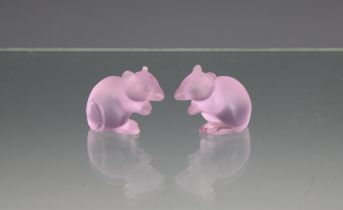 A miniature Lalique Mouse modelled in pink, etched 'Lalique France', 1 3/8in. (3.7cm.) high,