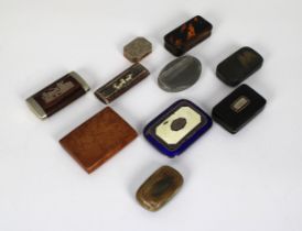 A collection of ten (10) various snuff boxes to include Spanish silver and enamel snuff box, 3 3/