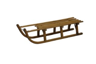 A vintage Davos-suner wooden toboggan/sled 43½in. (110.6cm.) long