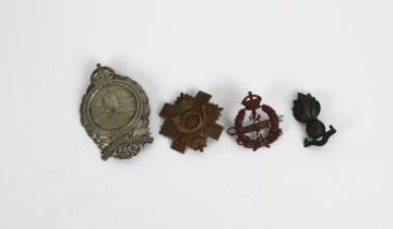 Four WWI military badges Canada Western Cavalry 5th Battalion, Royal Artillery (Ubique), British