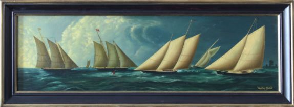 Walter Dickie (late 20th century) Sailing Ships at Sea, oil on canvas, signed lower right, framed,