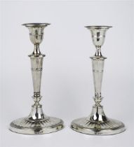 A matched pair of late Victorian silver candlesticks both Sheffield, Hawksworth Eyre & Co. Ltd. 1894