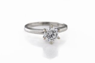 A platinum and diamond solitaire ring, the round brilliant-cut diamond approx 1 carat (6.38 x 6.