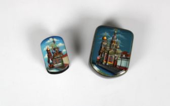 Two mid to late 20th century Russian lacquered box both of oval form, the hinged cover depicting