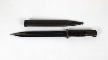 A WWII German Army K98 bayonet the 25cm. single edge fullered blued steel blade stamped Coppel G.m.