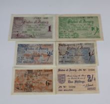 Six States of Jersey German Occupation banknotes signatory E.H. Ereaut, comprising One Pound, Ten