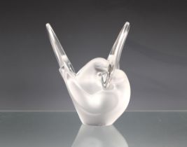 A Lalique frosted glass vase "Sylvie" in the form of two entwined doves, with original separate