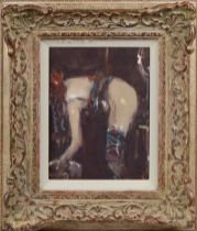 Ken Moroney (British, b.1949) Study of a lady in lingerie, gouache, signed, 7 x 5½in. (17.7cm by