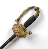 A 19th century American officer's dress sword gilt metal handle and guard decorated with classical