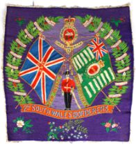 Military interest - A rare South Wales Borderers military embroidery commemorating the