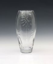 A Stuart Crystal vase etched flowers, original sticker, 12¼in. (31cm.) high. * Good, nothing to