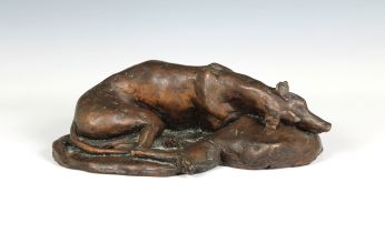 Kate Denton (English, b.1954) Sleeping Greyhound, bronze, signed "K Denton" and numbered 3/12 at the