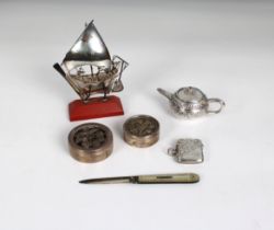 A collection of silver smalls - To include a miniature silver sailing boat marked SILVER 925;