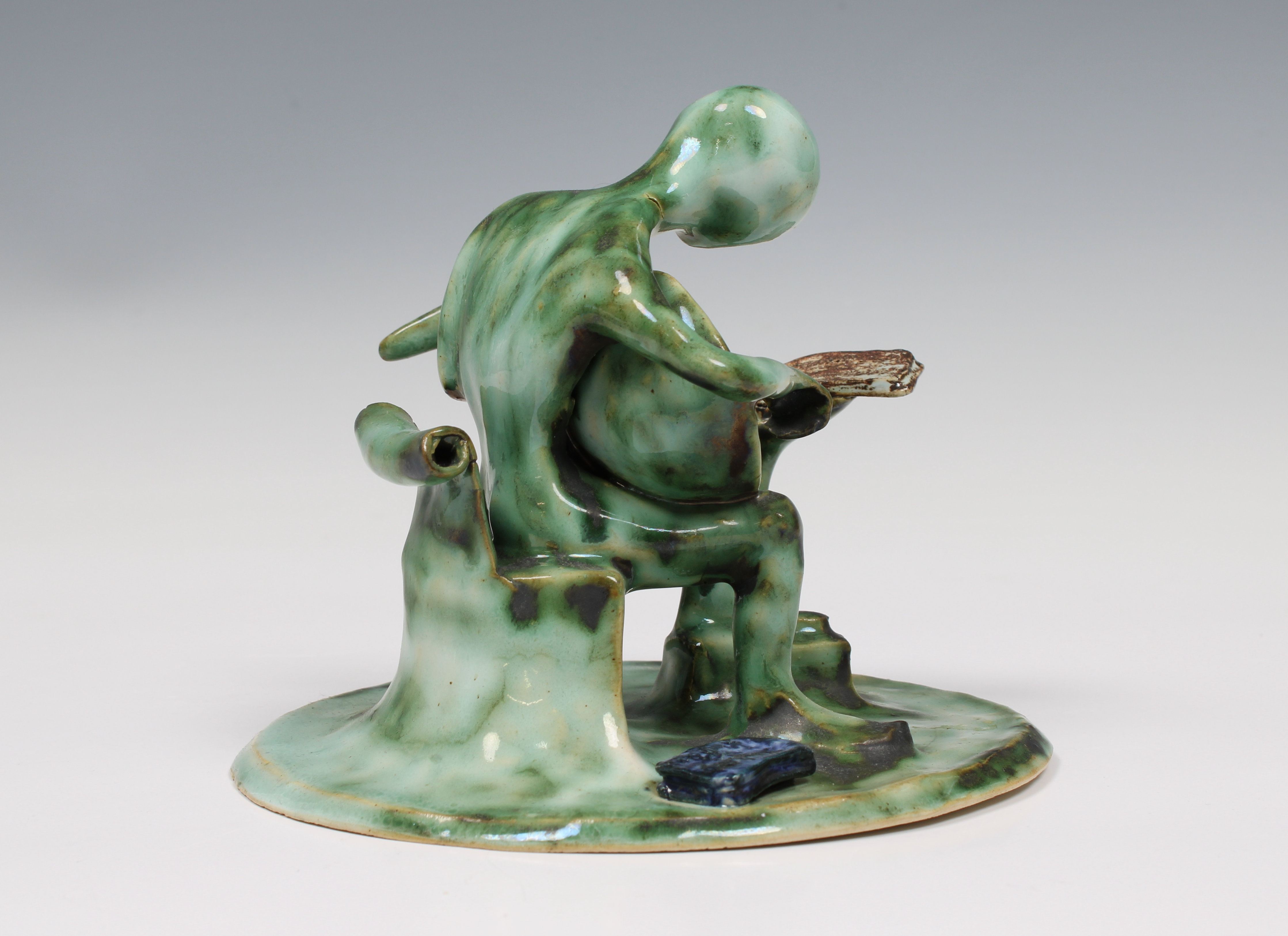 Elizabeth Ann Macphail (1939-89) A stylised green glaze lute player sculpture - Image 4 of 5