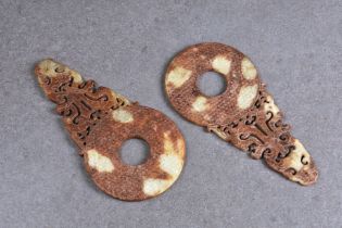 A pair of Chinese archaic style jade bi-discs