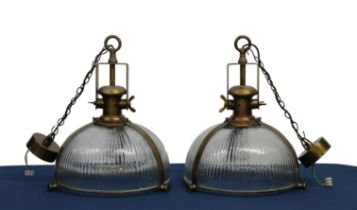 A pair of large Art Deco / Noueveau style prismatic pendant ceiling lights
