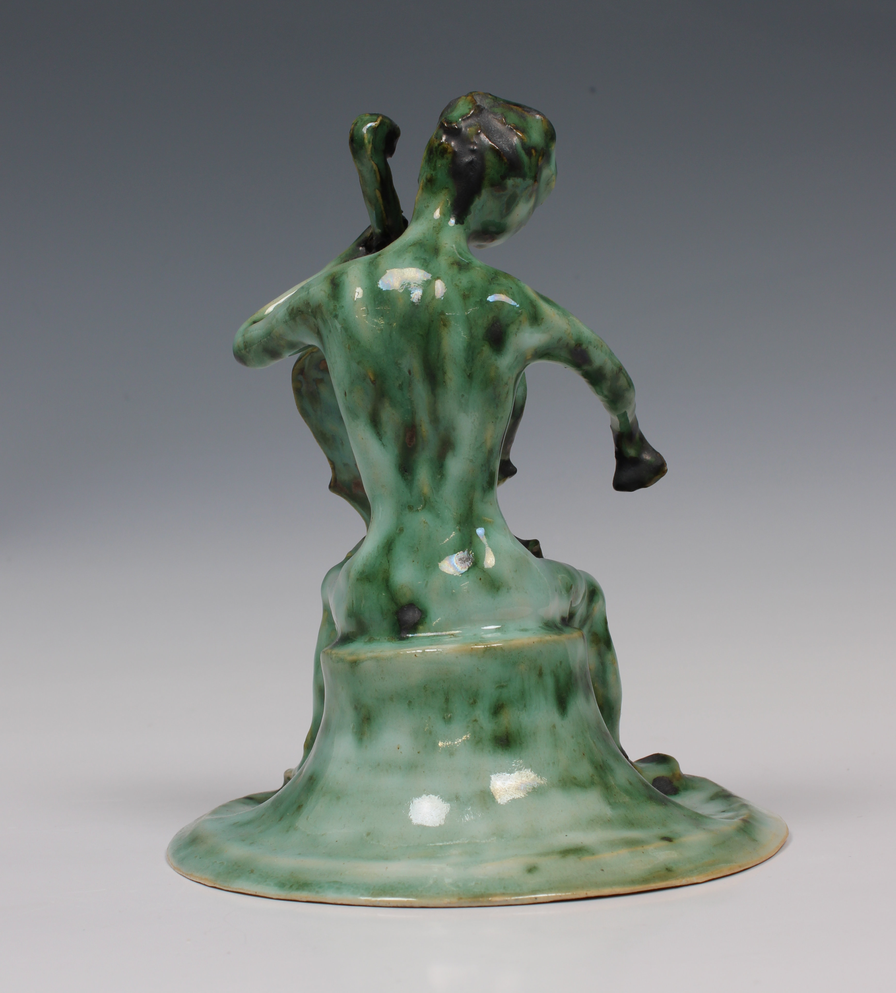 Elizabeth Ann Macphail (1939-89) A green glazed stylised cellist or double bass player sculpture - Image 3 of 5