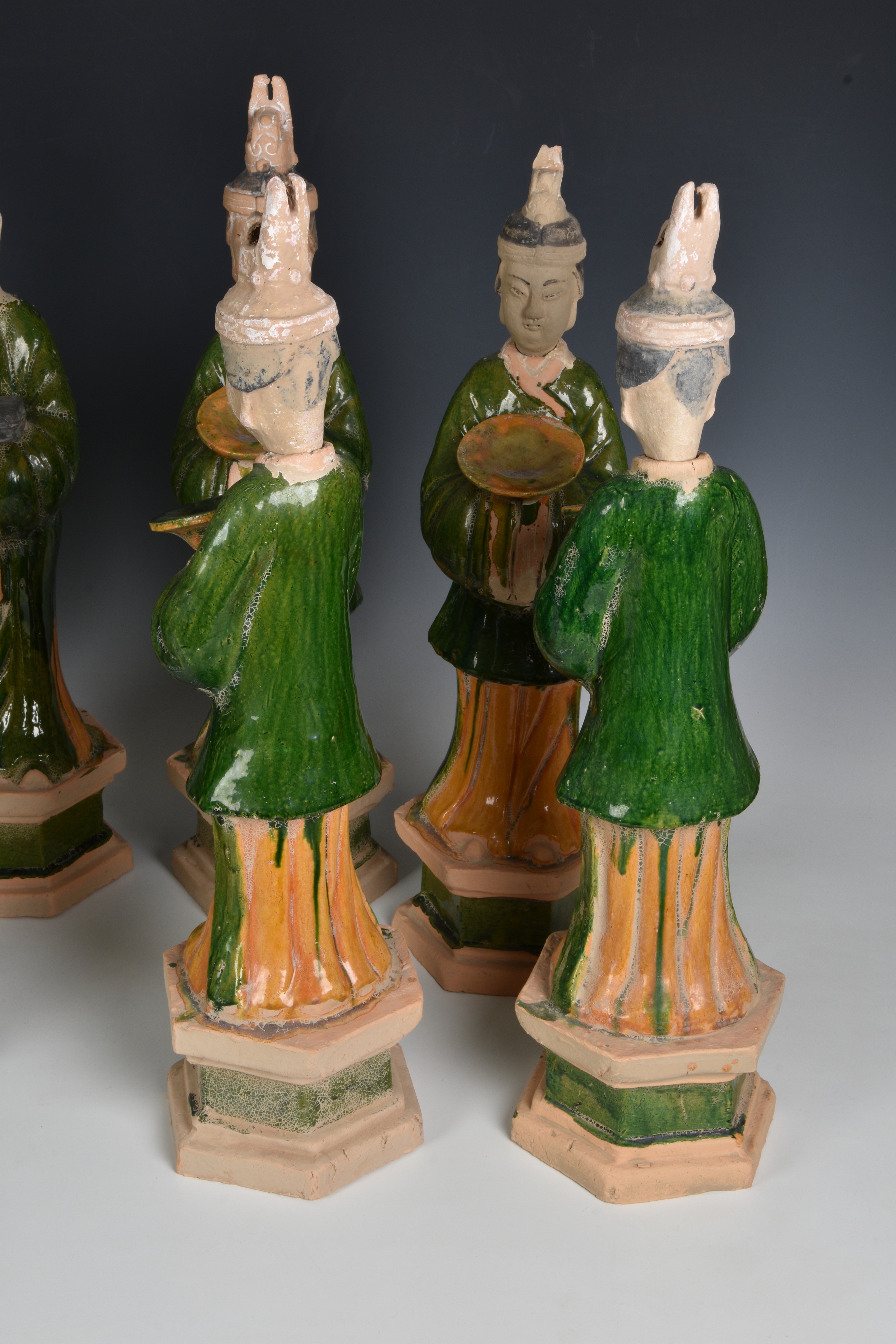 A set of eight Chinese Sancai glazed pottery tomb figures of Court Attendants - Image 8 of 13