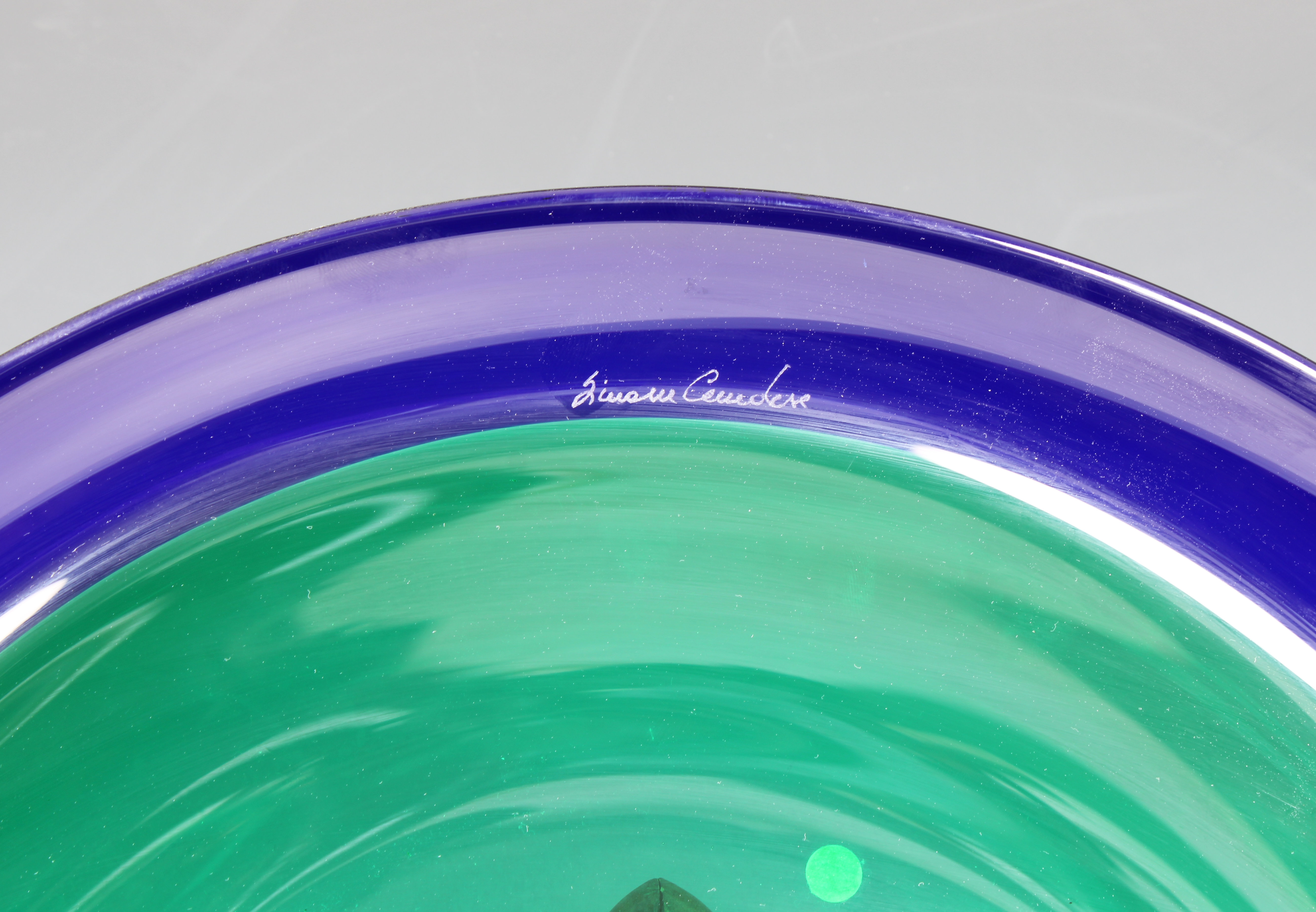 A blue and green Murano glass vase and plate by Simone Cenedese for Vivarini - Image 2 of 2