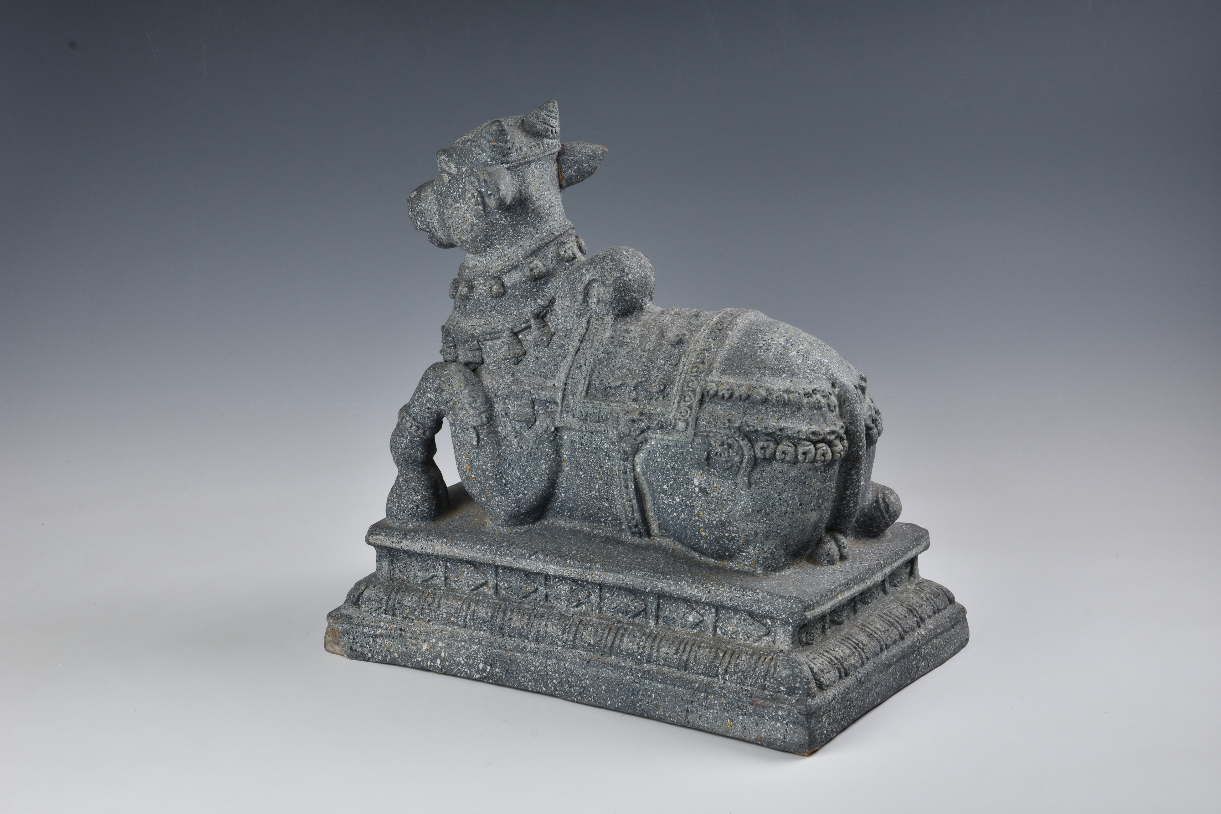 A painted papier-mache, faux-granite figure of Nandi, the Hindu sacred cow - Image 2 of 3