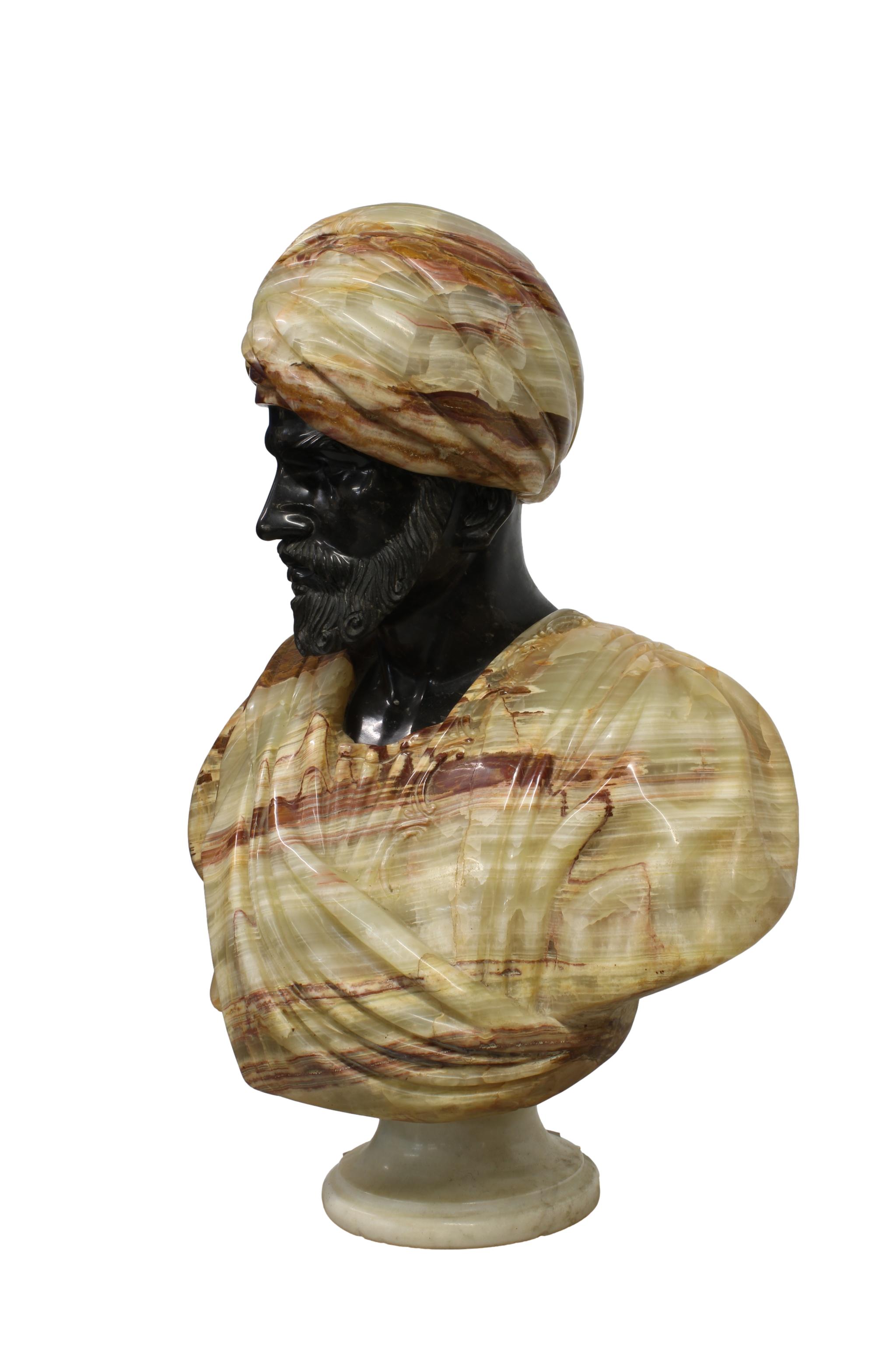 A marble and hardstone bust of a turbaned gentleman in 18th century Italian style - Image 3 of 4