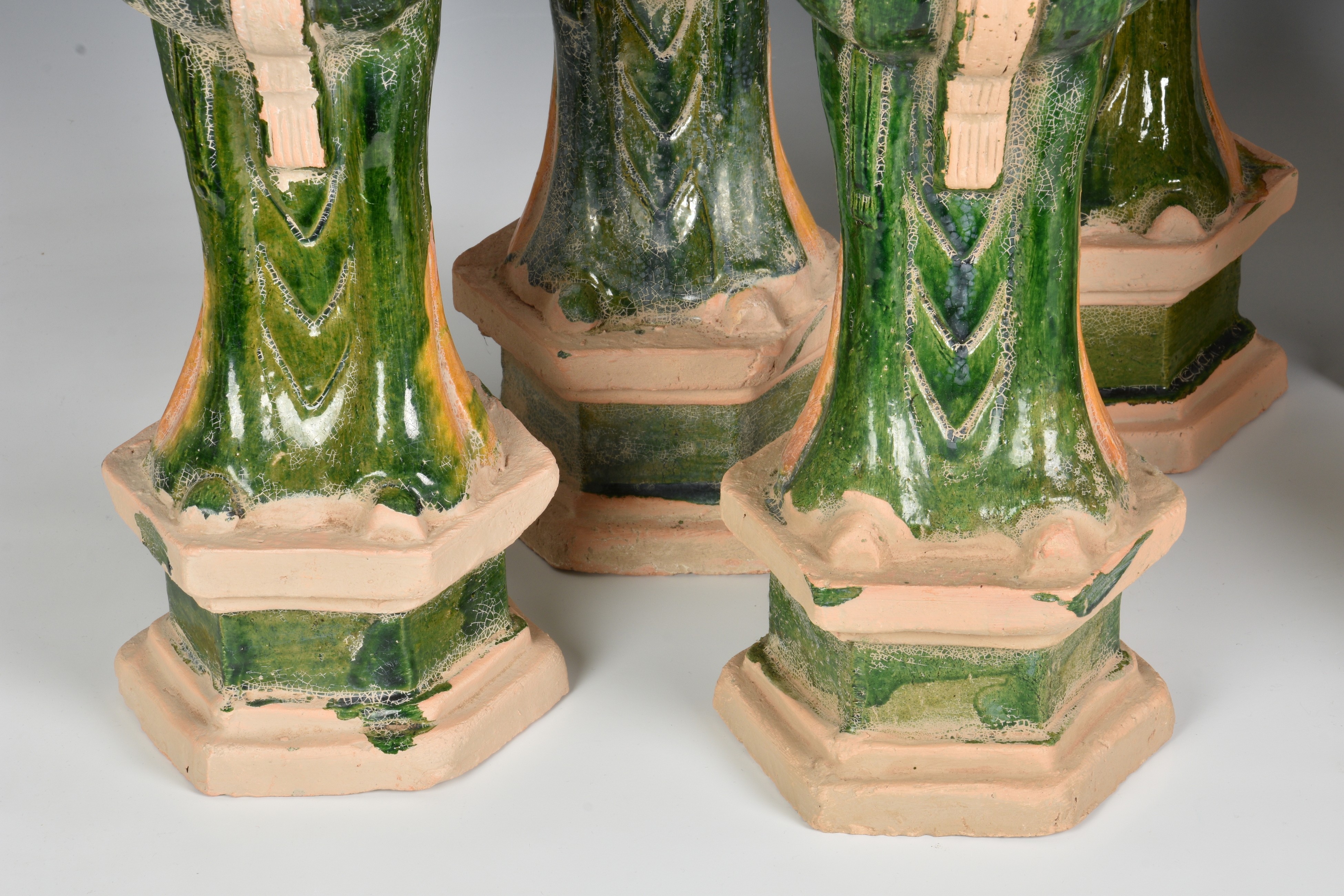 A set of eight Chinese Sancai glazed pottery tomb figures of Court Attendants - Image 3 of 13
