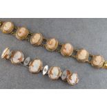 Two continental silver and silver gilt carved shell cameo bracelets