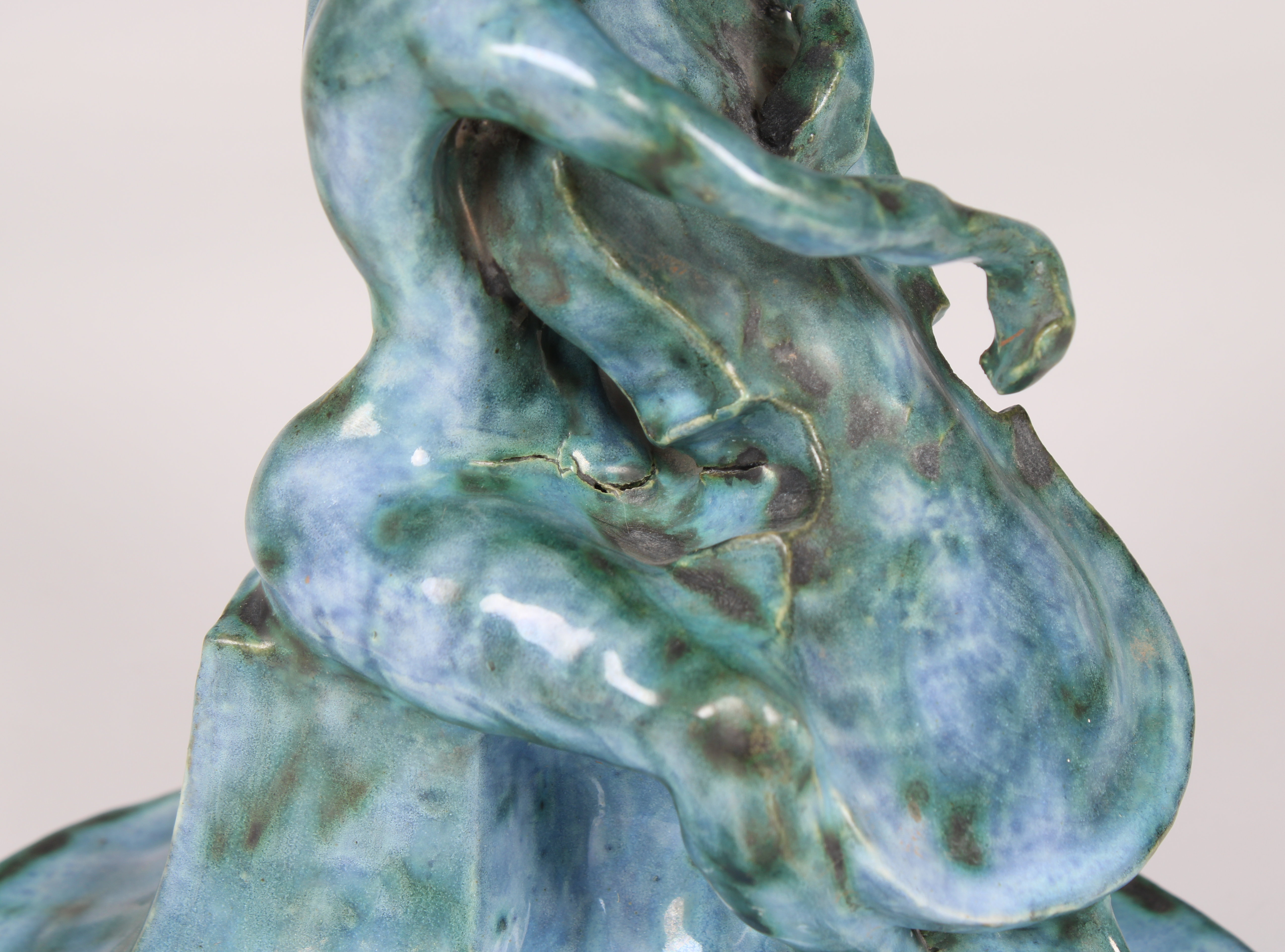 Elizabeth Ann Macphail (1939-89) A turquoise glazed stylised cellist or double bass player sculpture - Image 5 of 6