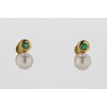 A pair or pearl and diamond earrings