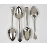 A set of four Channel Islands silver Old English pattern table spoons