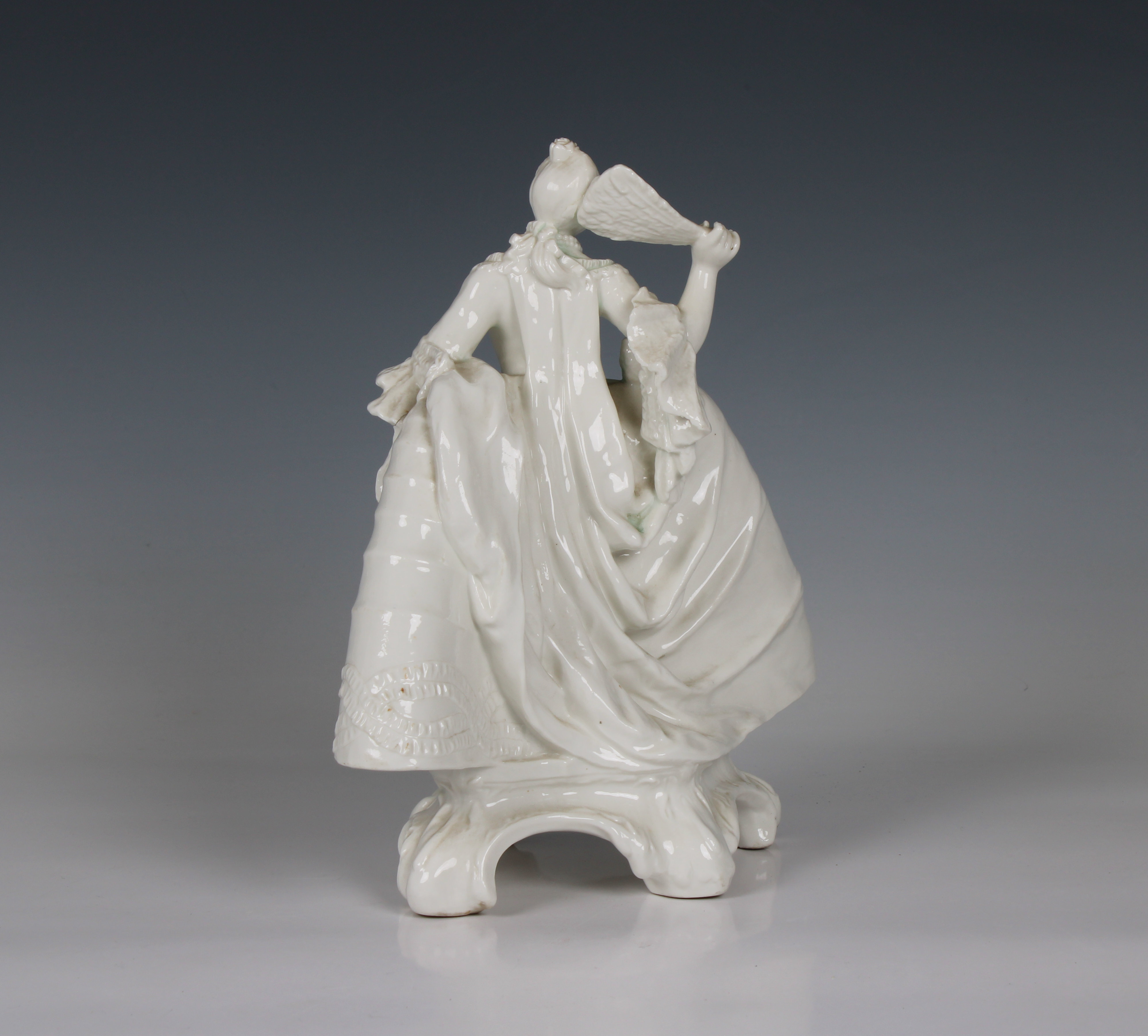 A Nymphenburg white porcelain figure of a lady with a fan - Image 3 of 4