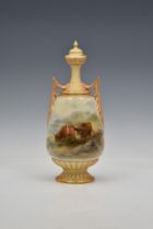 A Royal Worcester porcelain Highland Cattle painted covered vase by John Stinton