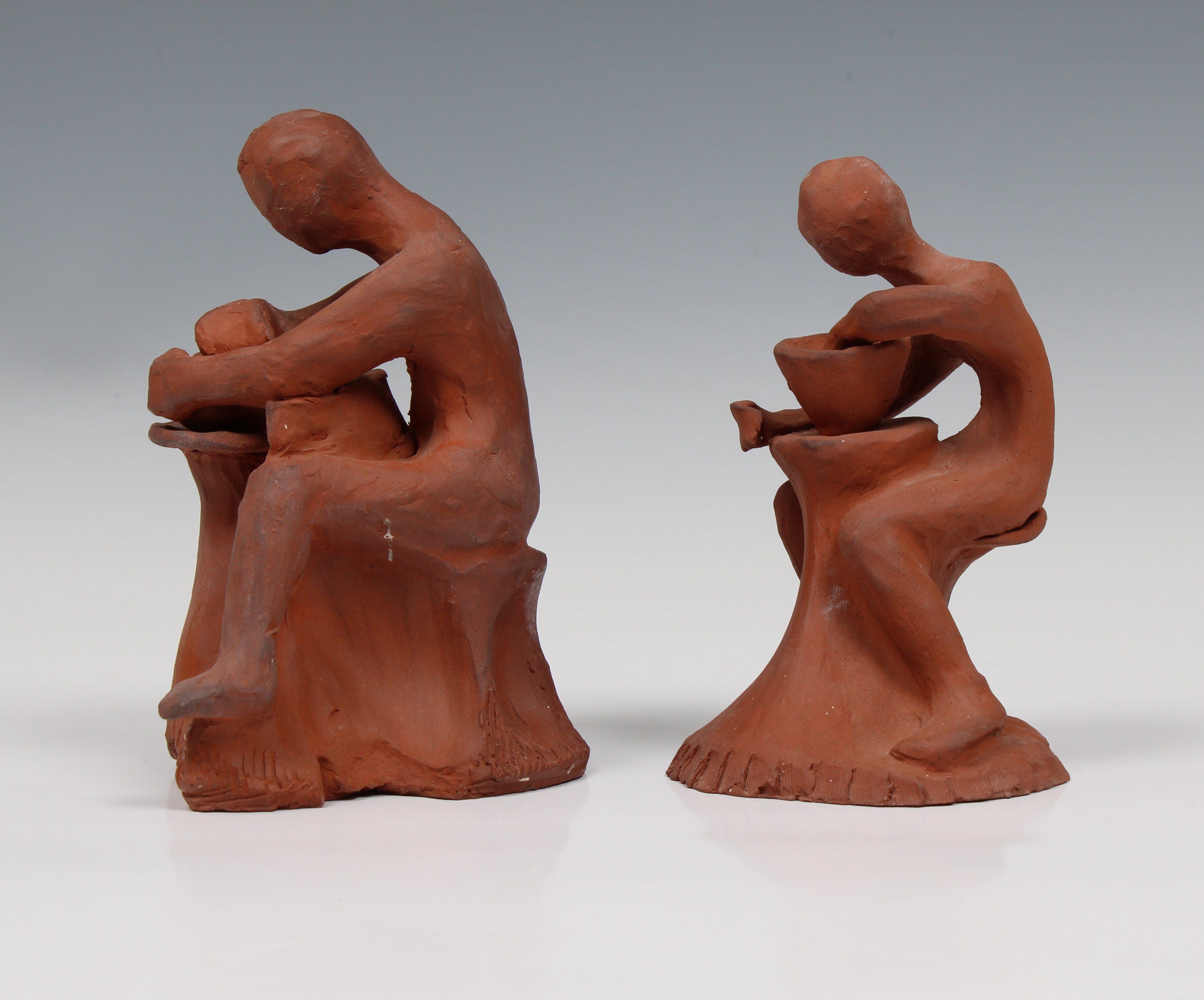 Elizabeth Ann Macphail (1939-89) Two unglazed sculptures depicting potters at a wheel - Image 4 of 5